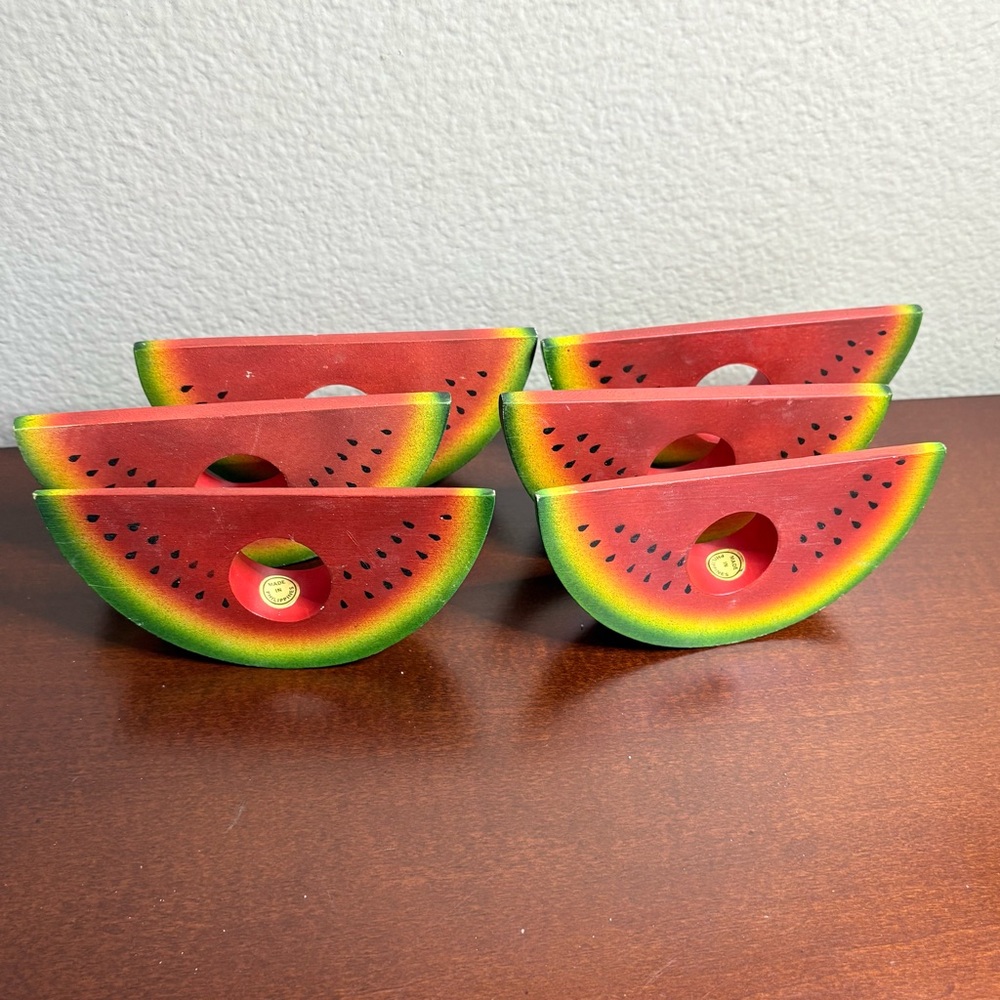 Wood Watermelon Slices Napkin Ring Holders Large 5”x3.5” Set of 6